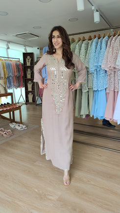 Champagne Long Yoke Kaftan Dress