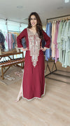 Maroon Long Yoke Kaftan Dress