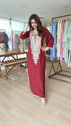Maroon Long Yoke Kaftan Dress