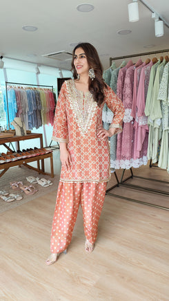 Rust Embroidered Farshi Set