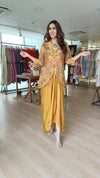 Hand Embroidered Mustard Jacket & Dress