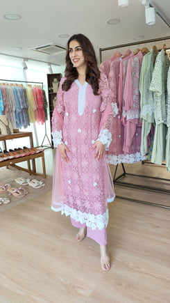 Pink 3D Cutwork Three Piece Set