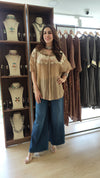 Beige Metallic Embroidered Shirt