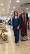 Hand Embroidered Teal Blue Kaftan With Dhoti Skirt