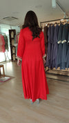 Red Drape Skirt Set with Embroidered High-Low Top