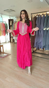 Pink Drape Skirt Set with Embroidered High-Low Top