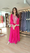Pink Drape Skirt Set with Embroidered High-Low Top