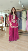Magenta Mirror Embroidered Sharara Set