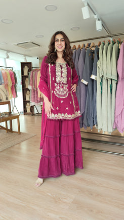 Magenta Mirror Embroidered Sharara Set