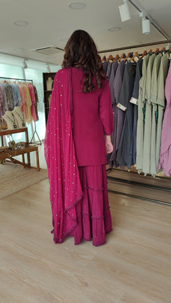 Magenta Mirror Embroidered Sharara Set