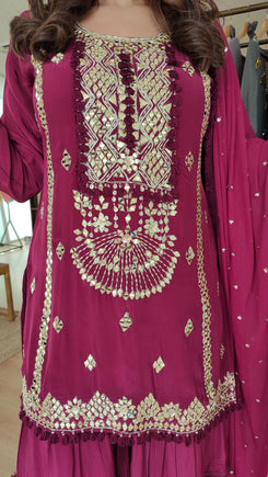 Magenta Mirror Embroidered Sharara Set