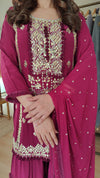 Magenta Mirror Embroidered Sharara Set