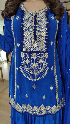 Royal Blue Mirror Embroidered Sharara Set