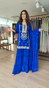 Royal Blue Mirror Embroidered Sharara Set