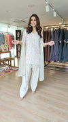 Cream Pink Sequin Cutwork Farshi Dupatta Set