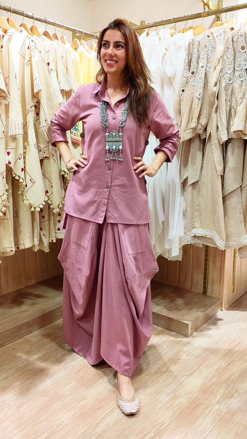 Navy Blue Drape Skirt Set For Women