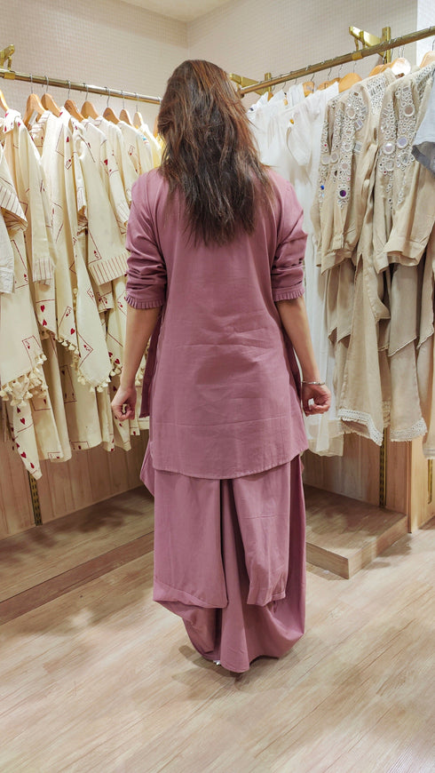 Onion Pink Drape Skirt Set For Women