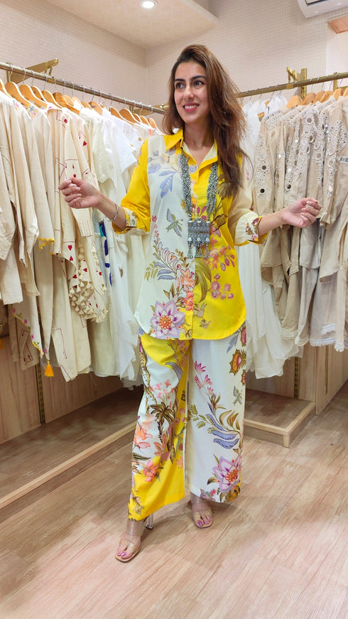 Printed Yellow Floral Coord Set