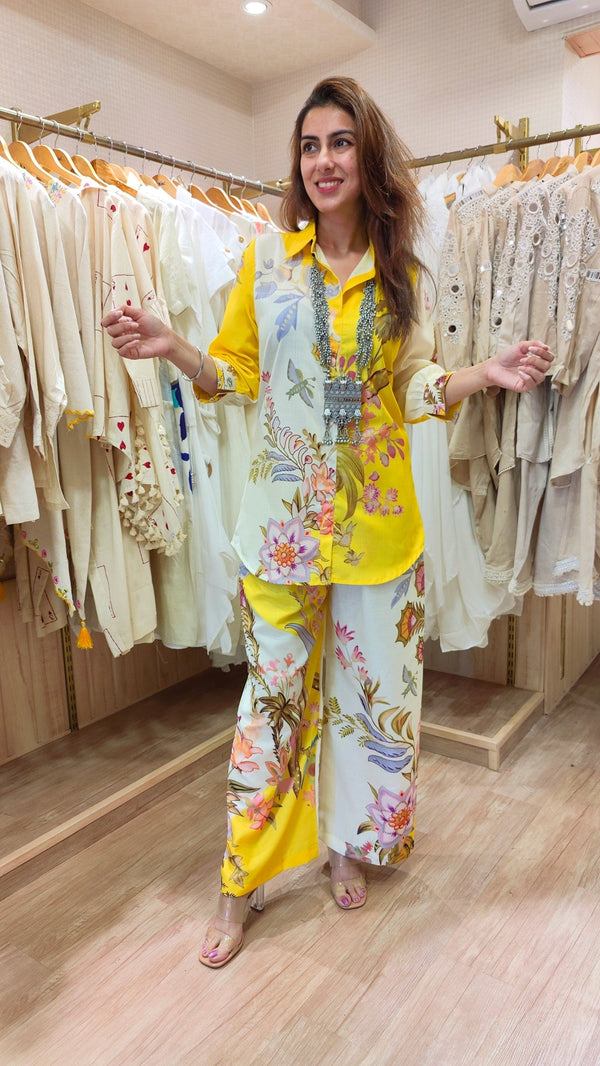 Printed Yellow Floral Coord Set