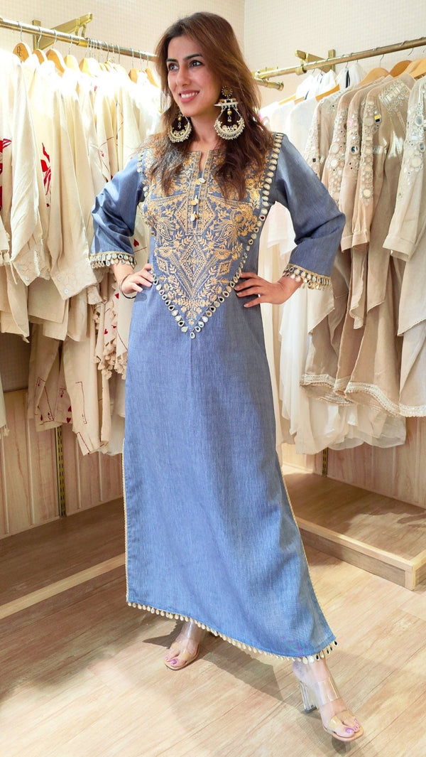 Denim Gold Kaftan Dress