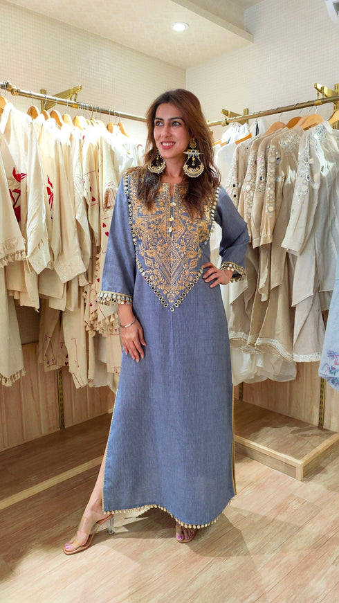 Denim Gold Kaftan Dress