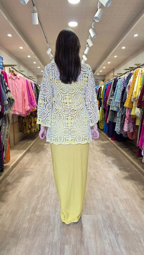 Yellow Cutwork Kurta with Dhoti and Singlet