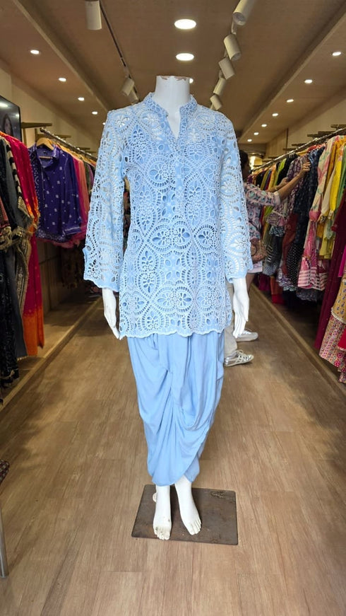 Blue Cutwork Kurta with Dhoti and Singlet