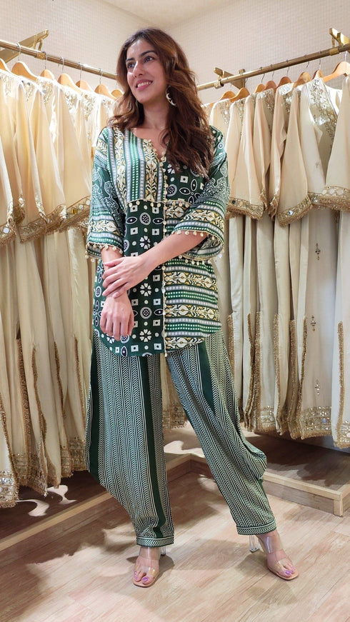 Green Beige Kurta Pant Set