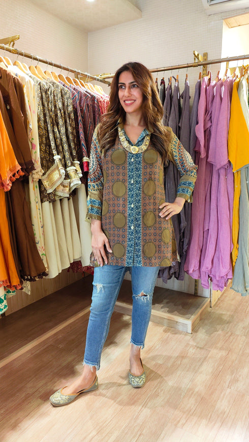 Green Brown Crepe Shirt