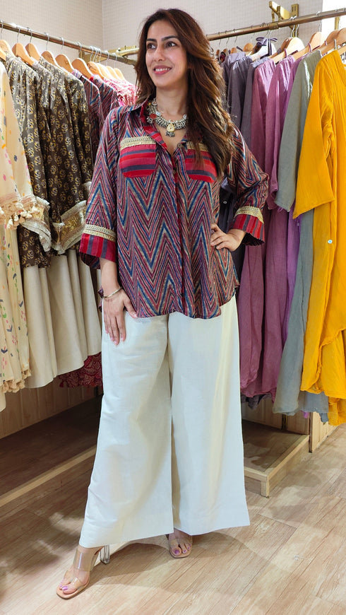 Maroon Chevron Shirt Coord Set