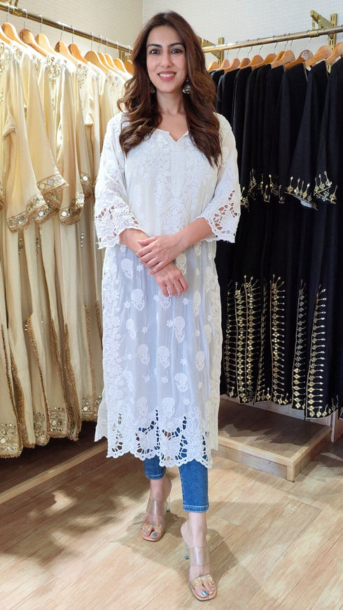 Hand Embroidered Lucknowi Kurta 2