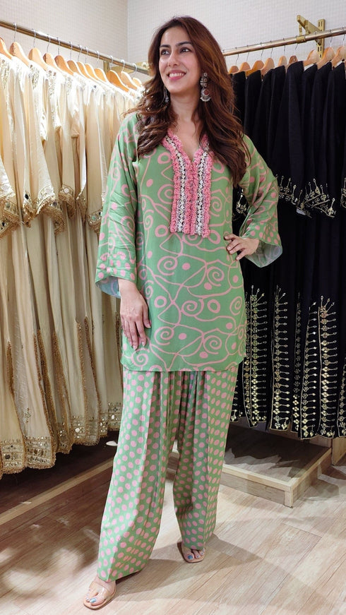 Green Pink Farshi Set for Summers