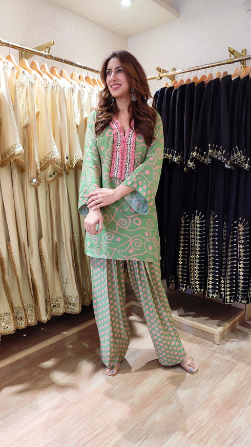 Green Pink Farshi Set for Summers
