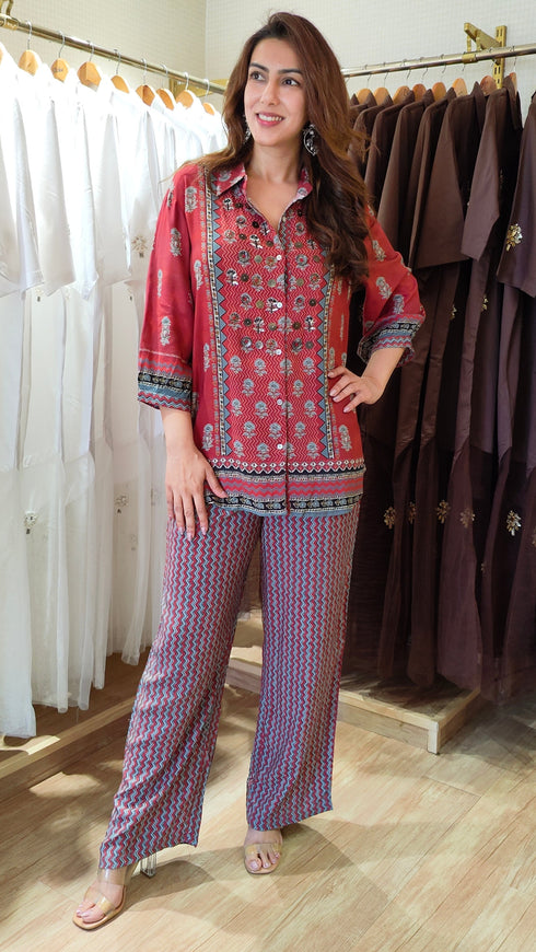 Maroon Ajrakh Coord Set