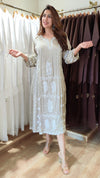 Classic Beige Hand Embroidered Lucknowi Dress