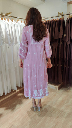 Soft Pink Hand Embroidered Lucknowi Dress