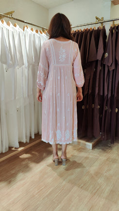 Salmon Peach Hand Embroidered Lucknowi Dress