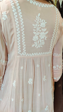 Salmon Peach Hand Embroidered Lucknowi Dress