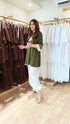 A-Line Khakhi Green Kurta with Drape Pant Set