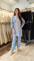 Blue Grey Kurta Set with Fabric Applique & Pearl Hand Embroidery
