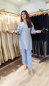 Blue Grey Kurta Set with Fabric Applique & Pearl Hand Embroidery