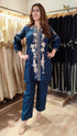 Deep Navy Kurta Set with Fabric Applique & Pearl Hand Embroidery