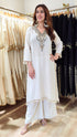 Ivory Metallic Embroidered High-Low Kurta Pant Set with Tassels
