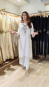 Ivory Metallic Embroidered High-Low Kurta Pant Set with Tassels