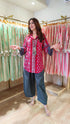 Red Grey Jaipuri Print With Lace Top and Pant
