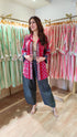 Red Grey Jaipuri Print With Lace Top and Pant