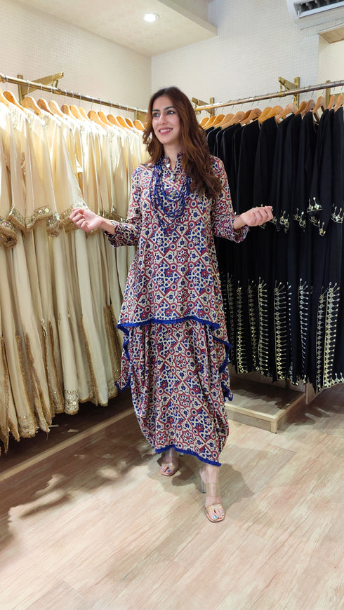 Ajrakh Dhoti Skirt Dress with Neckpiece