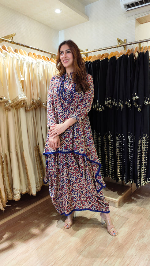 Ajrakh Dhoti Skirt Dress with Neckpiece