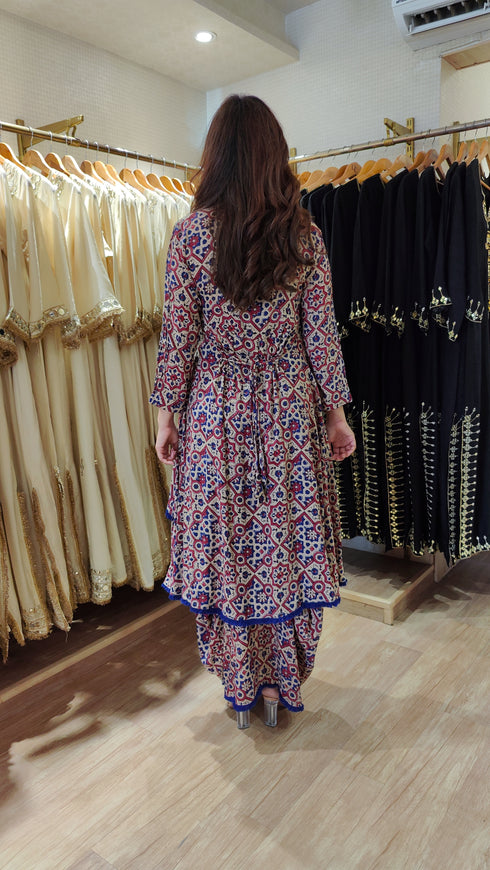 Ajrakh Dhoti Skirt Dress with Neckpiece
