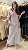 Beige Flap Pant Ribbon Coord Set